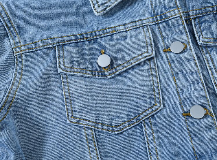K Nuova giacca retrò in denim blu da donna; top ampio e taglie comode._voghion.com