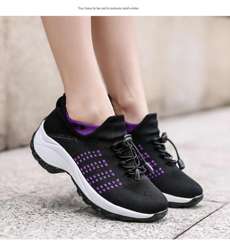 Scarpe da donna di grandi dimensioni con bordo, calzini incrociati alla moda, leggeri e traspiranti in tessuto elastico alto_voghion.com