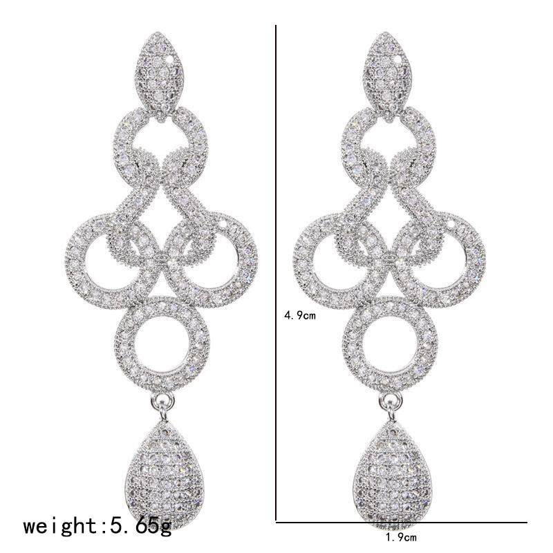 Fashionable long tassel women's earrings with circular water droplets inlaid with zircon fashionable earrings, versatile and high-end feel earrings_voghion.com