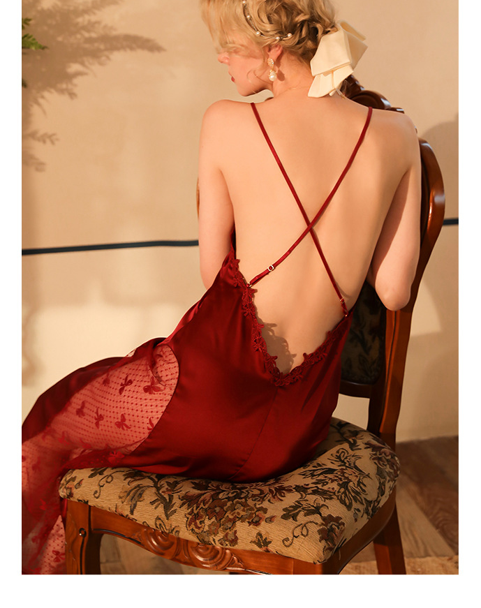 Neues sexy Nachthemd plus langer Bademantel-Schlafanzug für Damen, langärmelig, Damen-Satin, Heimkleidung, dünne Generation 6076_voghion.com
