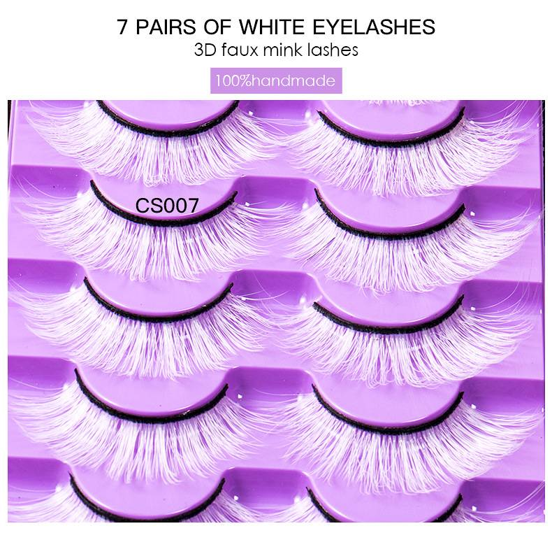 Baltos dirbtinės cheminio pluošto blakstienos, festivalio scenos makiažo blakstienos, 7 poros, sandėlyje_voghion.com