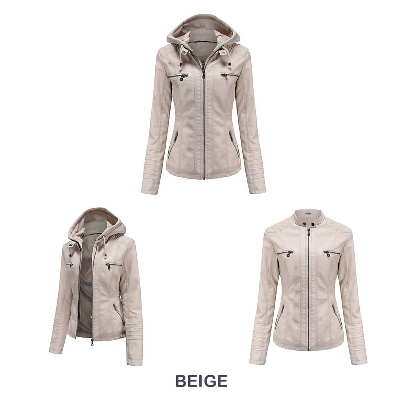 Giacca in pelle con cappuccio in due pezzi, può essere rimossa, giacca in pelle oversize da donna, in pelle lavata PU_voghion.com