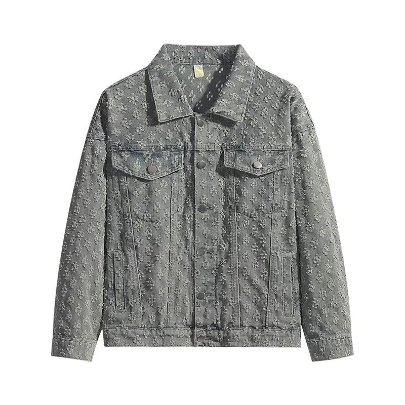 Abbigliamento da uomo Nuovo abito in denim da uomo Versatile giacca primaverile e autunnale Jacquard Casual Trend Camicia con risvolto Pantaloni a gamba larga_voghion.com