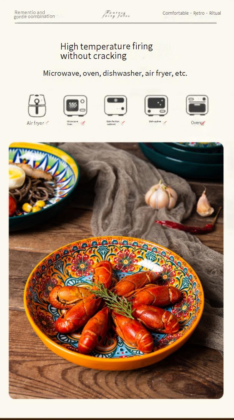 Ceramiczny talerz obiadowy w stylu boho – głęboki talerz w stylu vintage na śniadanie, pierogi i owoce (10,5 cala, nadaje się do mikrofalówki i zmywarki)_voghion.com
