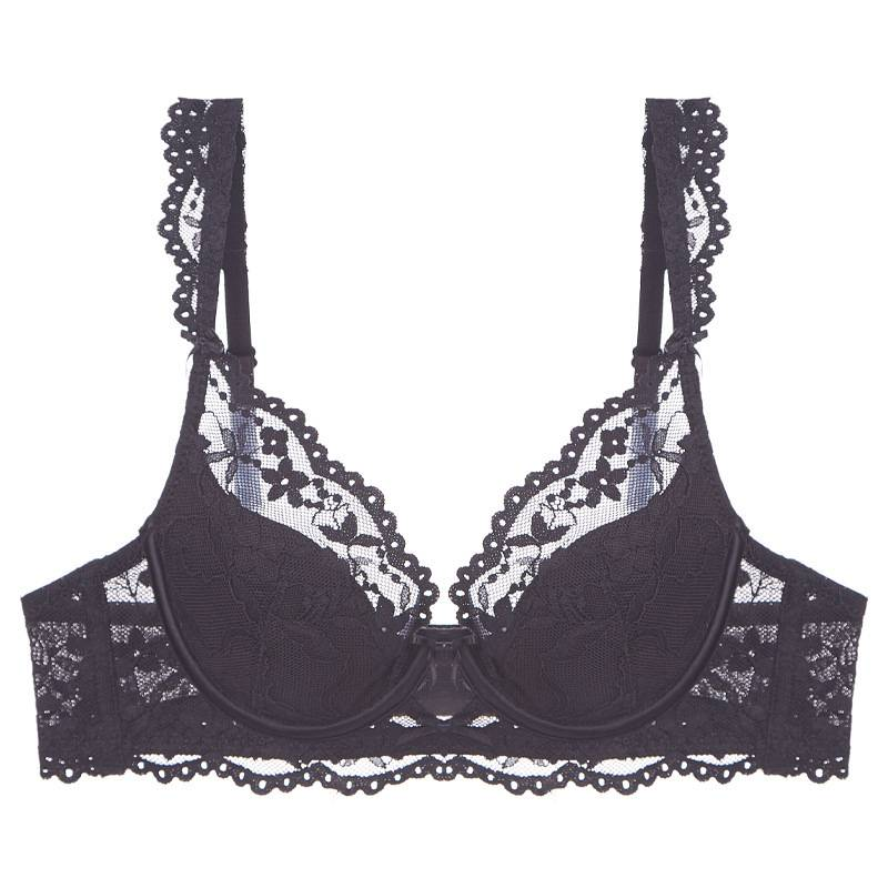 French Lingerie Pure Desire Thin Lace Sexy Lingerie Soft Steel Ring Small Chest Display Large Gathering Bra Set_voghion.com