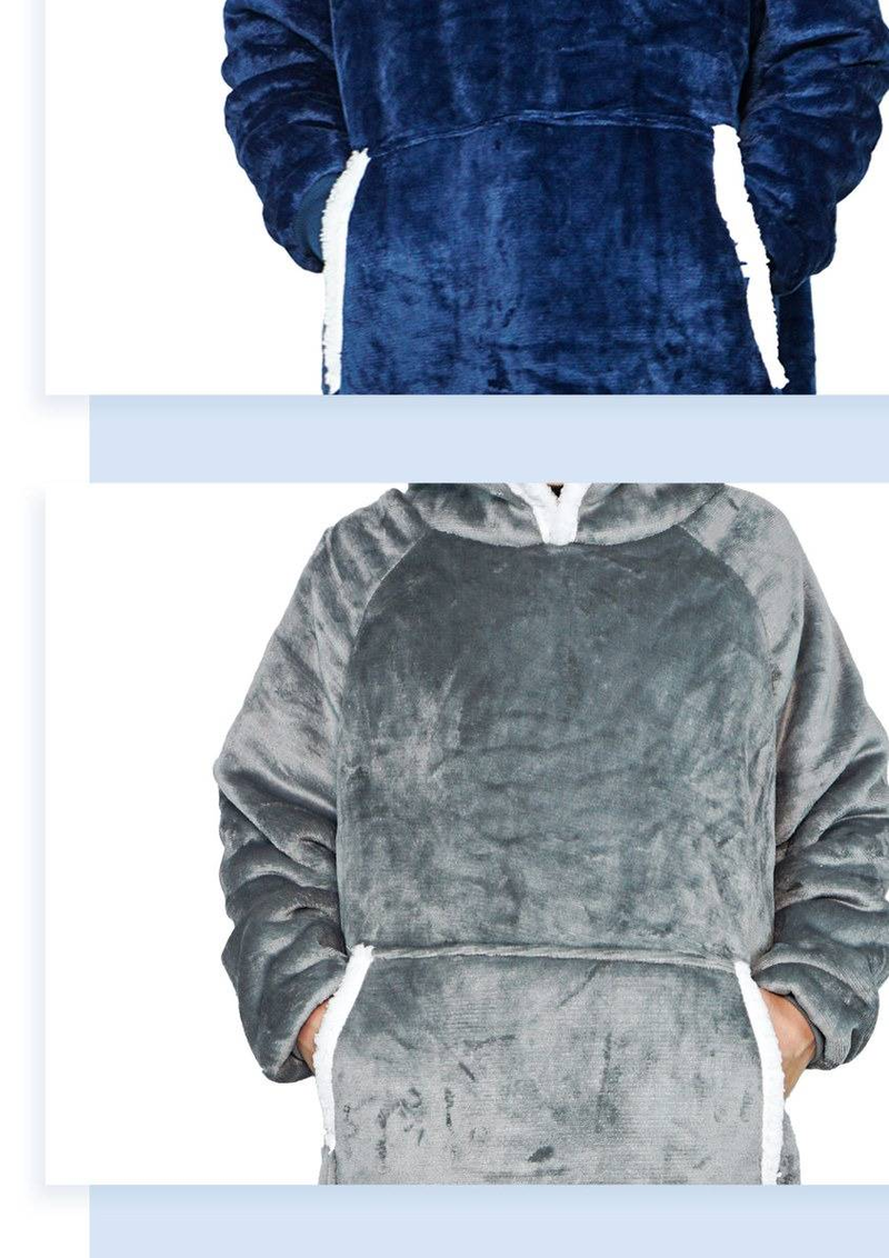 Extra-Long Fleece Snuggle Blanket With Pockets - 120cm/150cm TV Watching Robe For Couples & Families_voghion.com