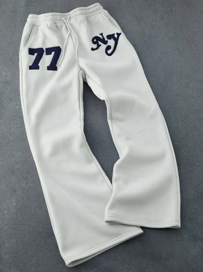 Unisex Y2K Streetwear Sweatpants – Oversized Flare Fit With Drawstring Waist & Embroidery (Black/White/Pink, Polyester, Hip-Hop Aesthetic)_voghion.com