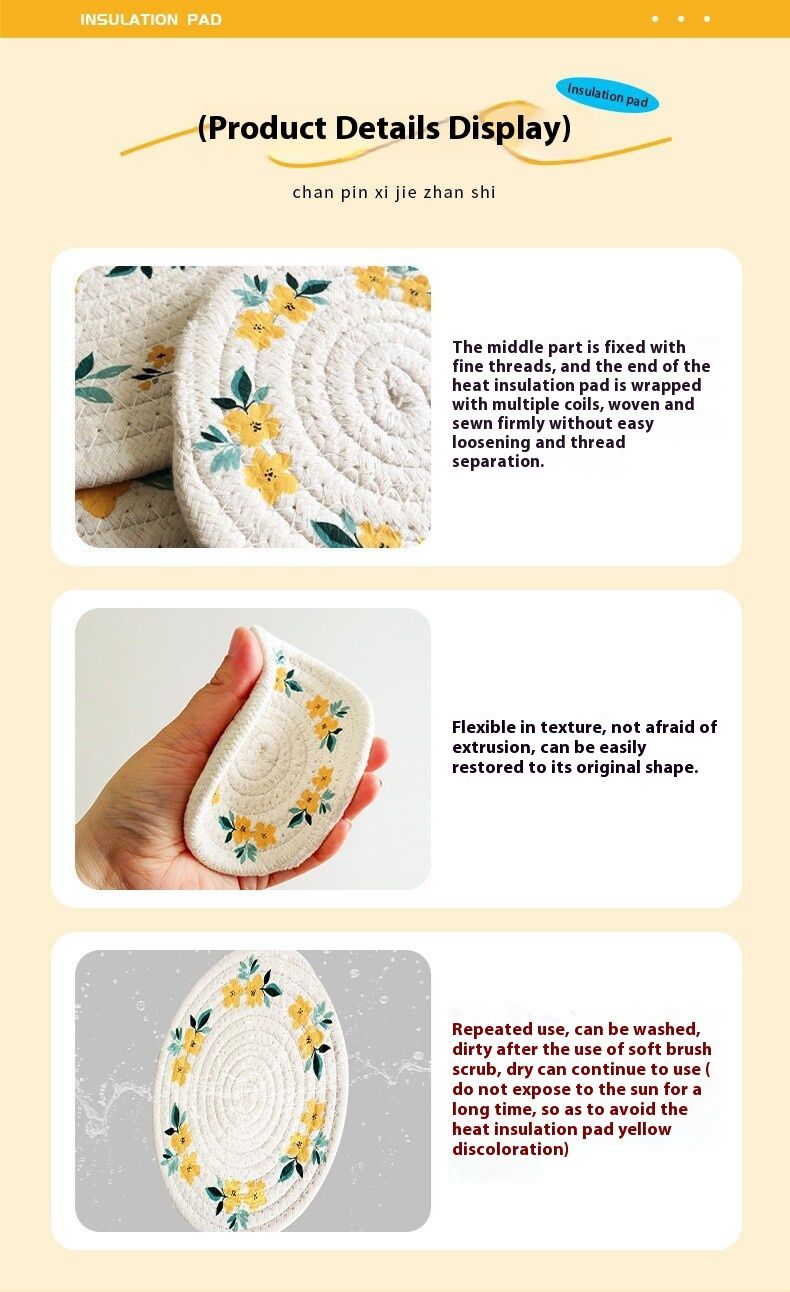 6-teiliges hitzebeständiges Tischset-Set aus Baumwolle, Untersetzer mit Blumenmuster für den Esstisch, umweltfreundliche und waschbare rutschfeste Tischsets_voghion.com