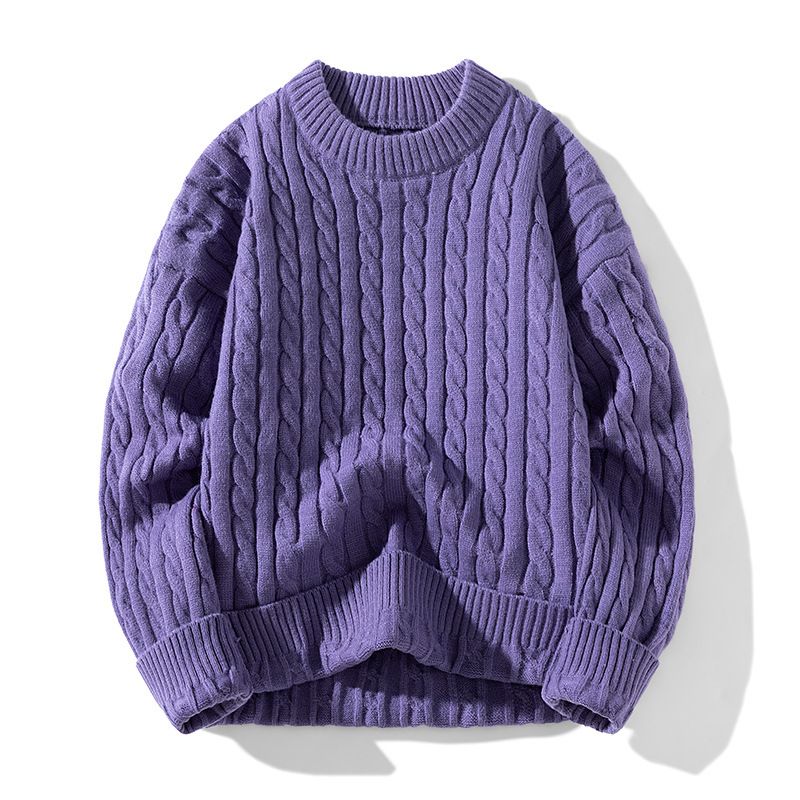 Men's Chunky Cable Knit Sweater - Oversized Winter Pullover With Ribbed Crewneck, 100% Acrylic Soft Yarn For Casual & Sports_voghion.com