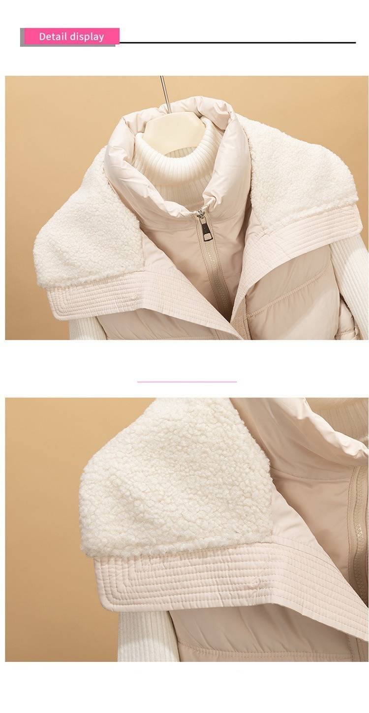 Women's Quilted Puffer Vest With Faux Shearling Collar, Slim Fit Waist-Cinching Jacket For Winter, Lightweight Warm Coat_voghion.com
