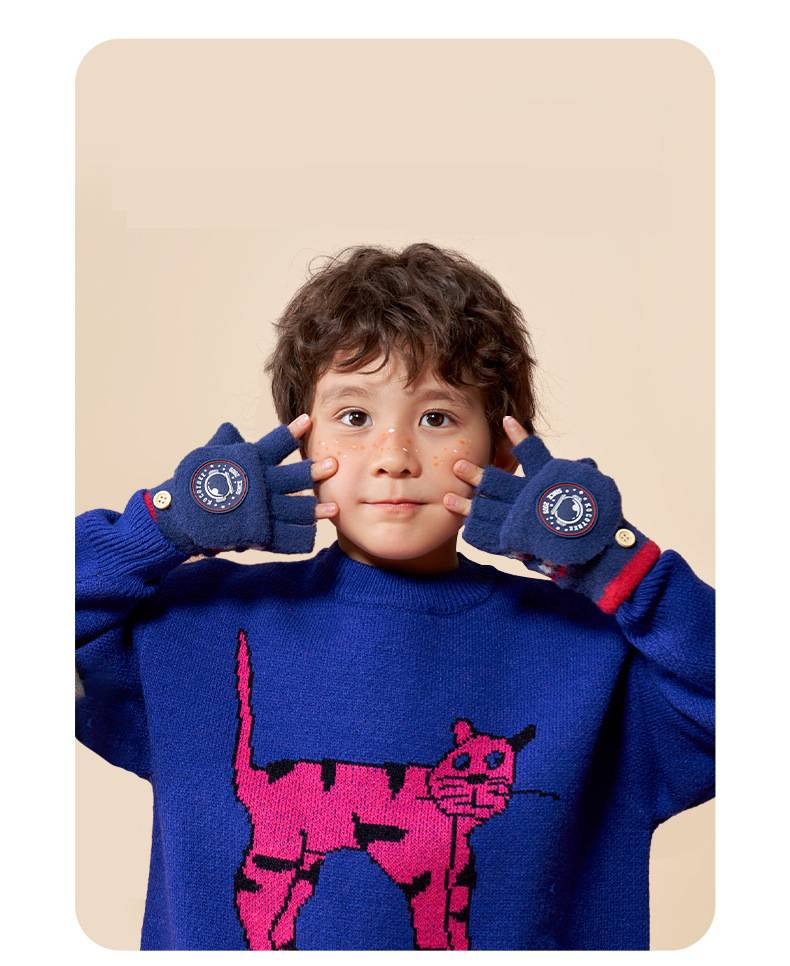 Guanti invernali per mamma e bambino, per bambini e bambine - Guanti in morbida maglia con dita e copertura ribaltabile, caldi e comodi per la scuola e i giochi all'aperto (taglia unica)_voghion.com