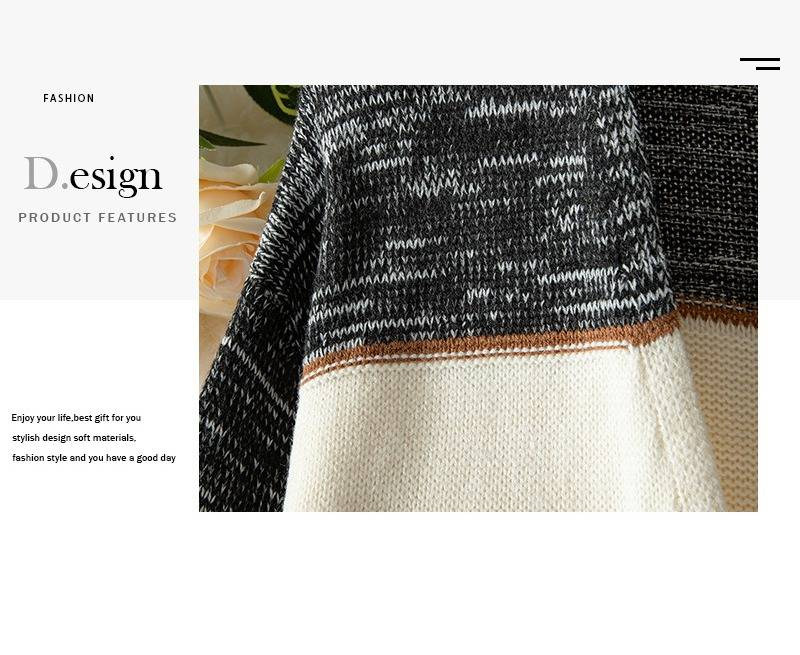 Women's Longline V-Neck Cardigan - Stripe & Color-Block Open Front Knit Sweater (Gray)_voghion.com