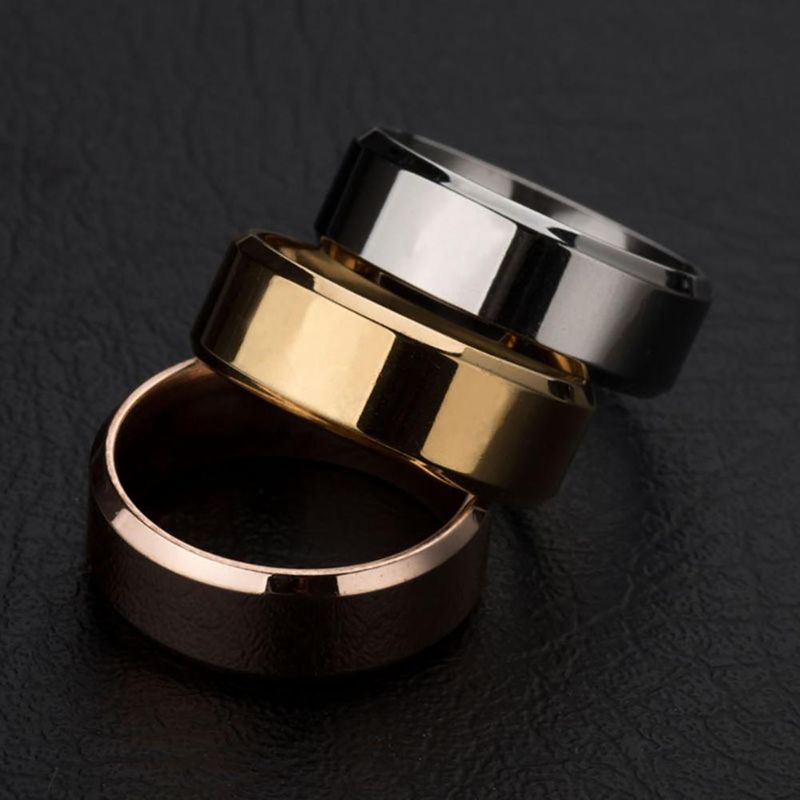 Vendita calda Uomo Argento Nero Acciaio Inossidabile Classico Colore Solido Metallo Bianco Matrimonio Fidanzamento Per Uomo Gioielli Anello Fascia_voghion.com