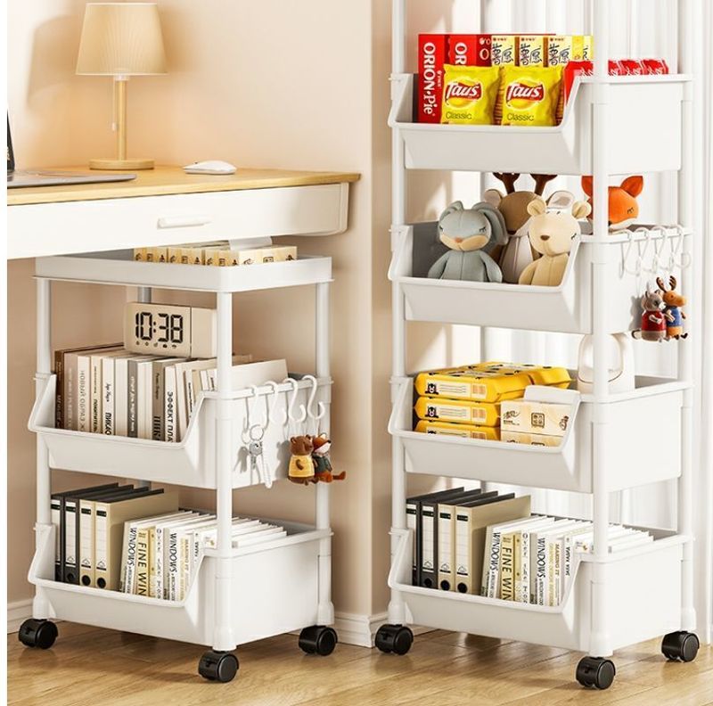【30 dages varme salg 4721 styks 】 Mobil bogreolstativ, gulv til loft flerlags med hjul, stue, soveværelse,_voghion.com