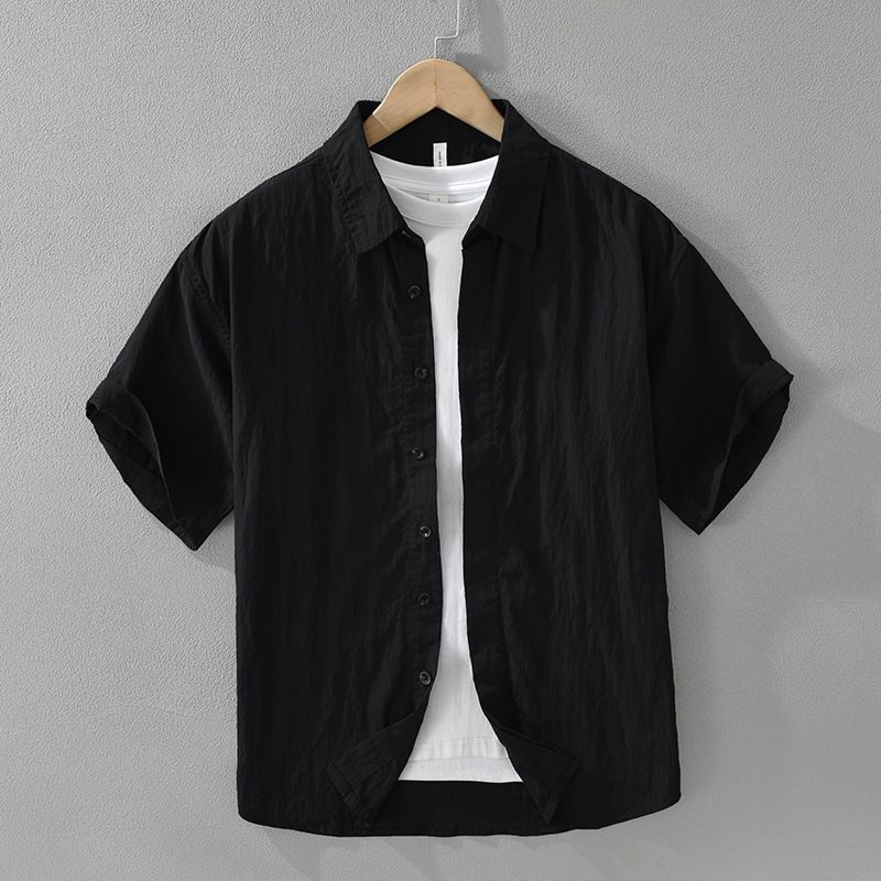 Vienkāršs un svaigs īsroku krekls vīriešiem, moderns un daudzpusīgs, māksliniecisks un ikdienišķs brīvs tops_voghion.com