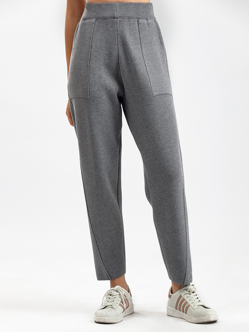 Dames gebreide Haren broek met hoge taille, losse en dunne radijsbroek Koreaanse versie van casual negenpuntsbroek_voghion.com