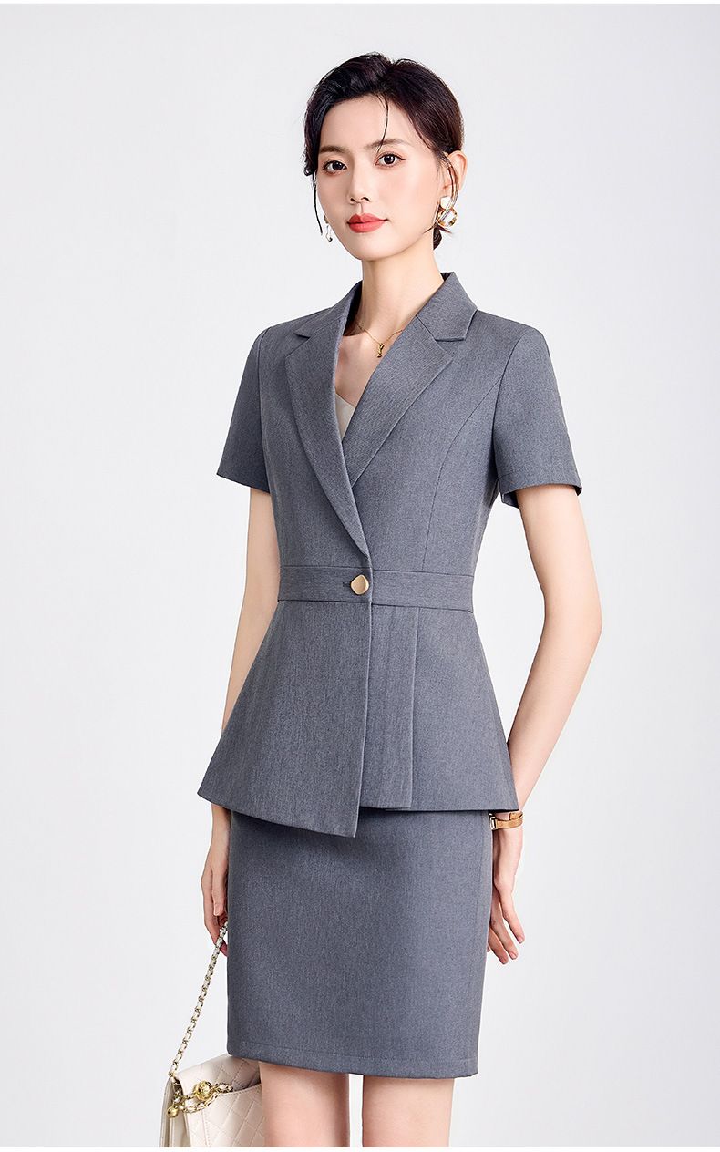 Navy Blue Short Sleeved Suit Set For Women's Summer New Style Hotel Front Desk Manager Professional Formal Attire_voghion.com
