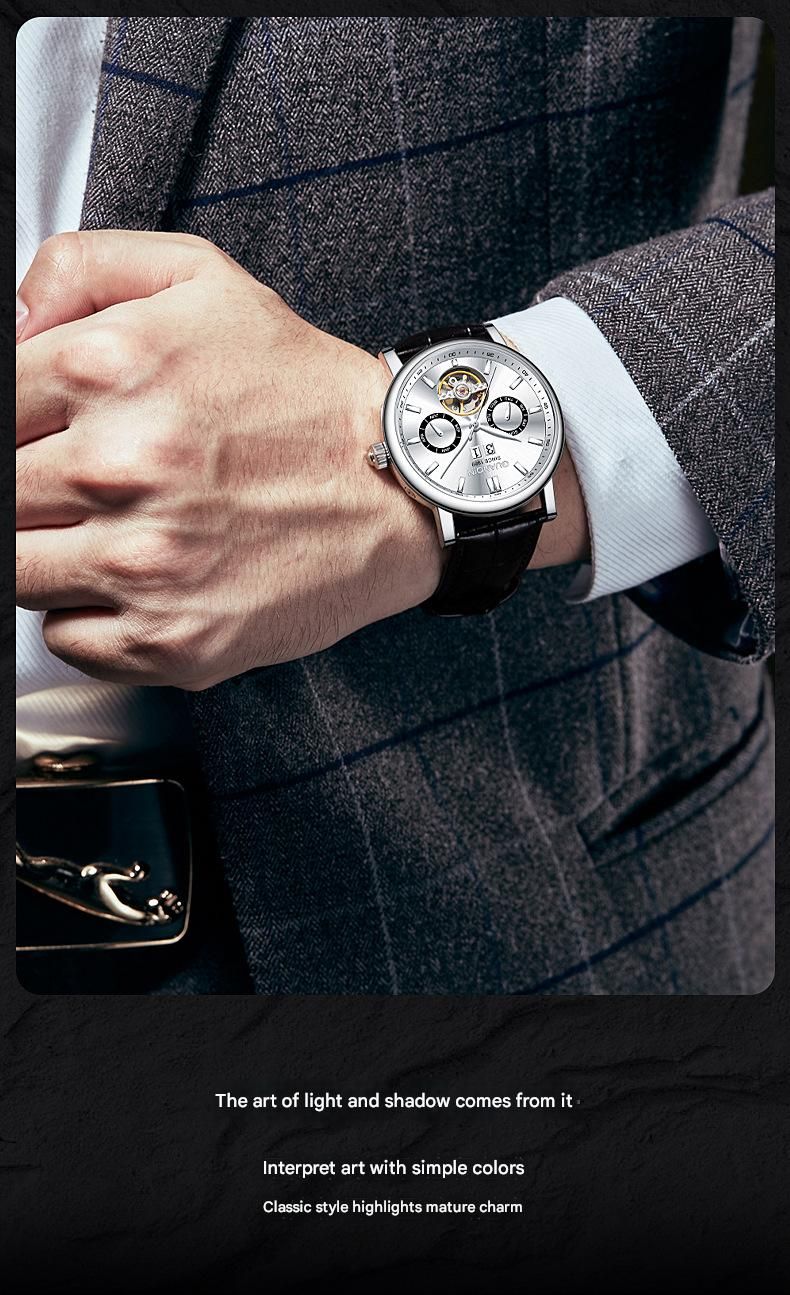 GUANQIN Tourbillon Mechanische Multifunktionale Luxus Herren Armbanduhr Leuchtend Wasserdicht Lederband Automatik Uhr Saphir_voghion.com