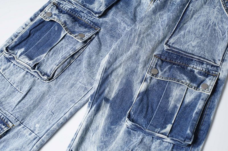 Calças de trabalho com bolsos grandes e design tie-dye americano para homens e mulheres, jeans de hip-hop de perna larga e corte solto_voghion.com