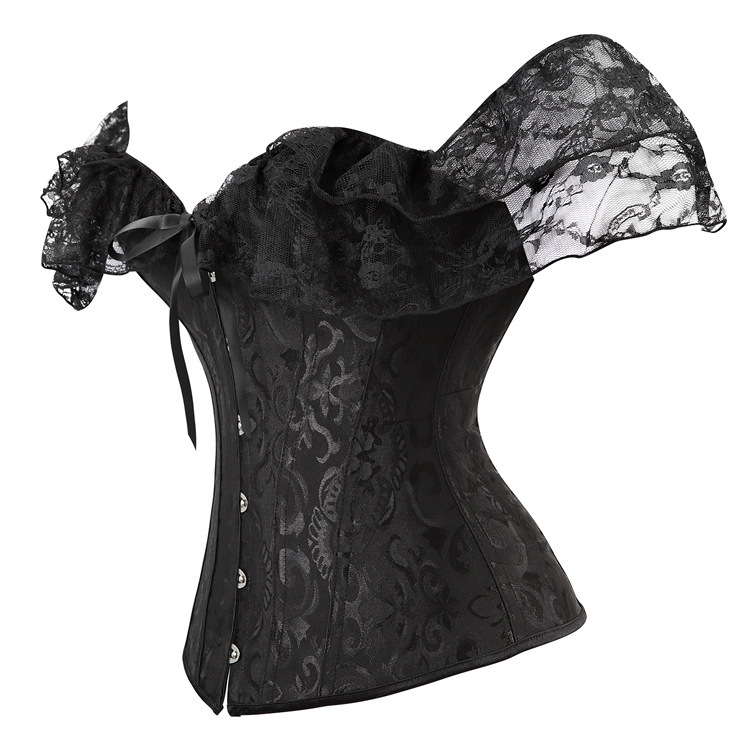 palace corset, one-line collar, breasted, retro slim body jacquard with lace shoulder straps, palace shapewear_voghion.com