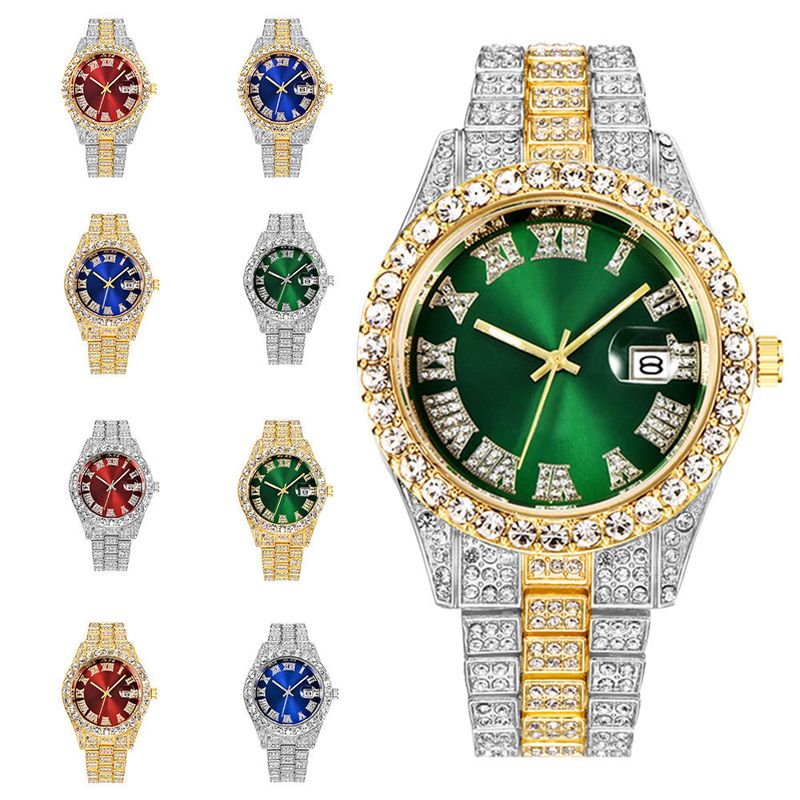 Heren stalen band quartz horloge hiphop business stalen band kalender heren volledig diamanten horloge_voghion.com