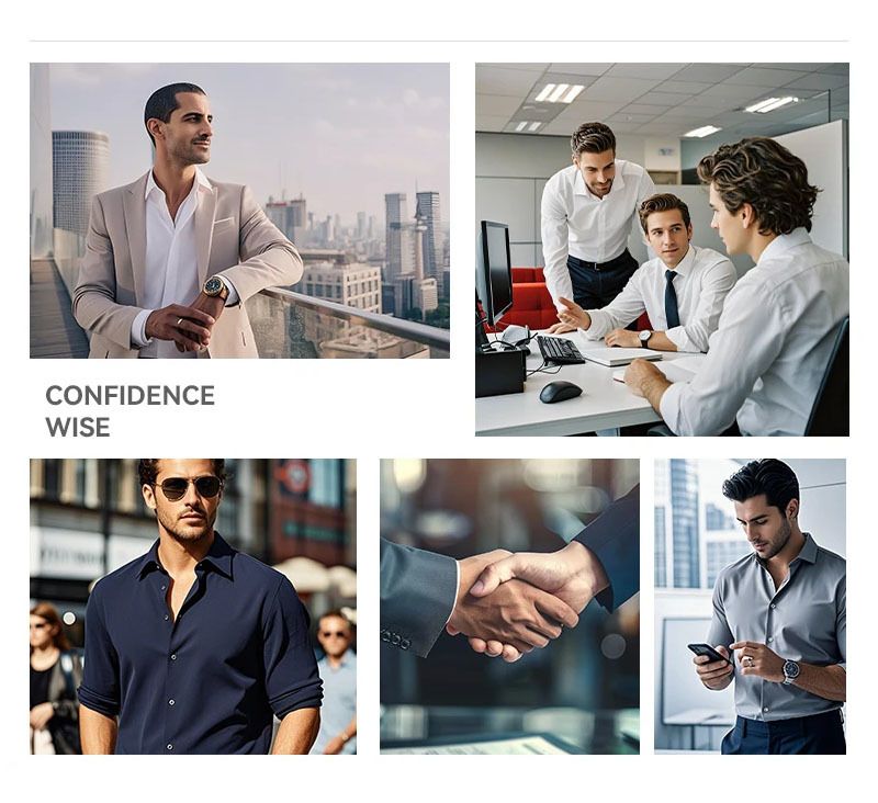 Camicia da uomo elasticizzata semitrasparente – Camicia casual da lavoro in poliestere elasticizzato a 4 vie con comfort traspirante per l'ufficio e la sera_voghion.com