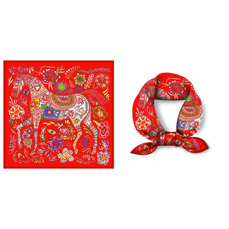 Ethnic style headscarf temperament simulation silk spring matching shirt print small square scarf for women_voghion.com