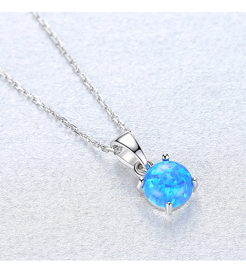 Azul verde redondo fuego ópalo cadena de plata esterlina colgante chapado en oro boda nupcial Navidad de lujo_voghion.com