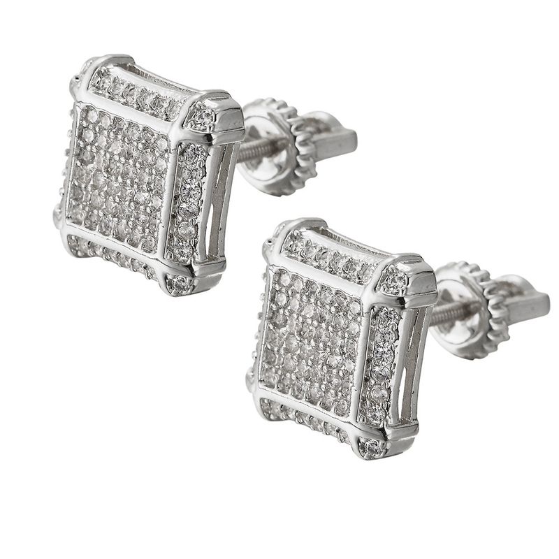 Women's Jewelry Hip Hop Earrings Square Double Layer Full Zirconium Earrings Personalized Trendy Design Earrings For Men And Women Couples_voghion.com