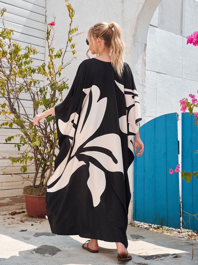 Überwurfkleid mit Fledermausärmeln im Bohemian-Print – Leichter Strandkimono für Damen, Bikini-Wickeltuch, Urlaubstunika in Übergröße, schnelltrocknendes Polyester_voghion.com