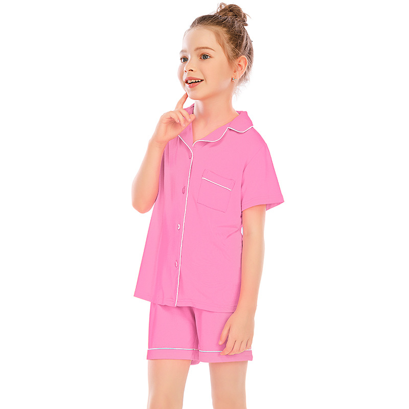 Women's clothing pajamas for boys and girls short-sleeved shorts suits comfortable cardigan modal lapel new home clothes_voghion.com
