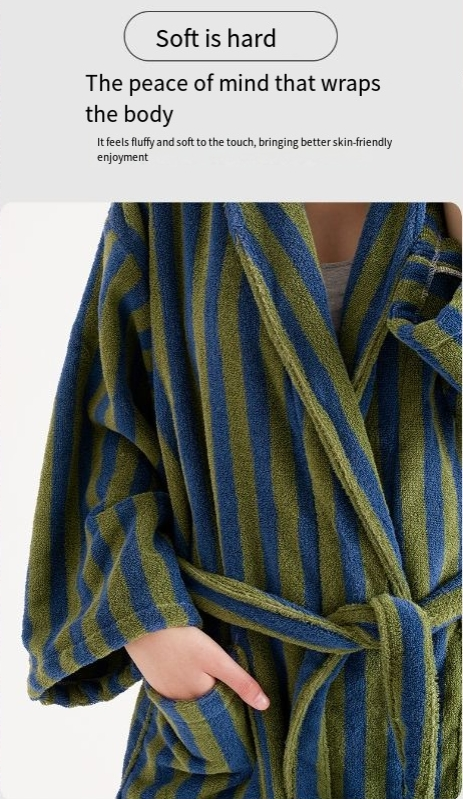 Men and women's retro Qipan plaid 32 count long staple cotton bathrobe vertical striped towel material home clothes_voghion.com
