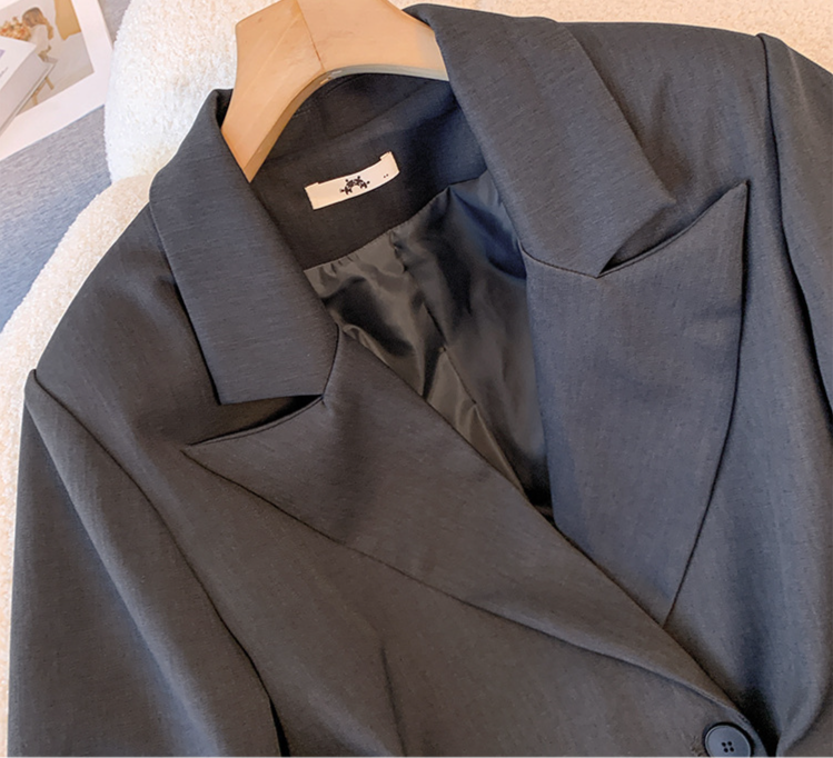 Damenbekleidung Übergrößenanzug Professioneller Zweiteiler Herbst und Winter Neues dickes Mädchentemperament Hochwertiges graues Set_voghion.com