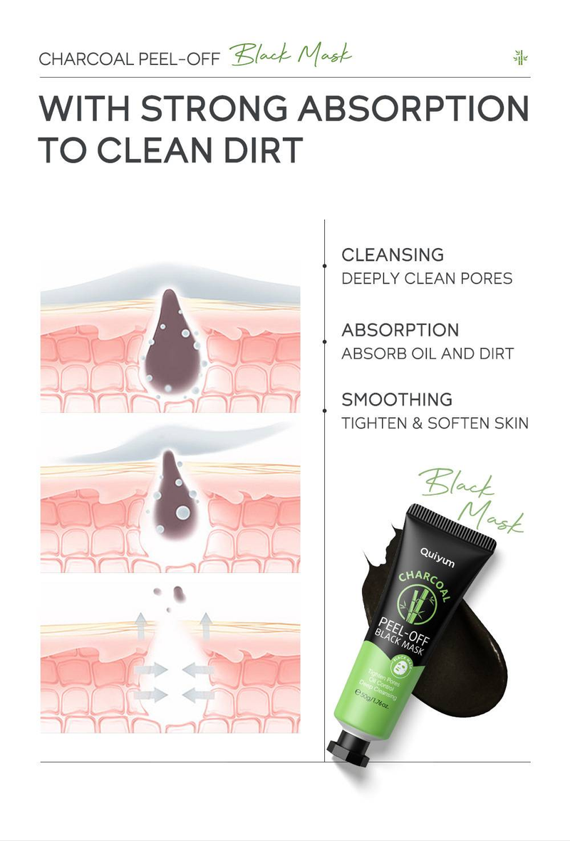 QUIYUM Maska za ljuštenje s bambusovim ugljenom, 50 g - za čišćenje pora, nanošenje na kožu s hidratantnom funkcijom_voghion.com