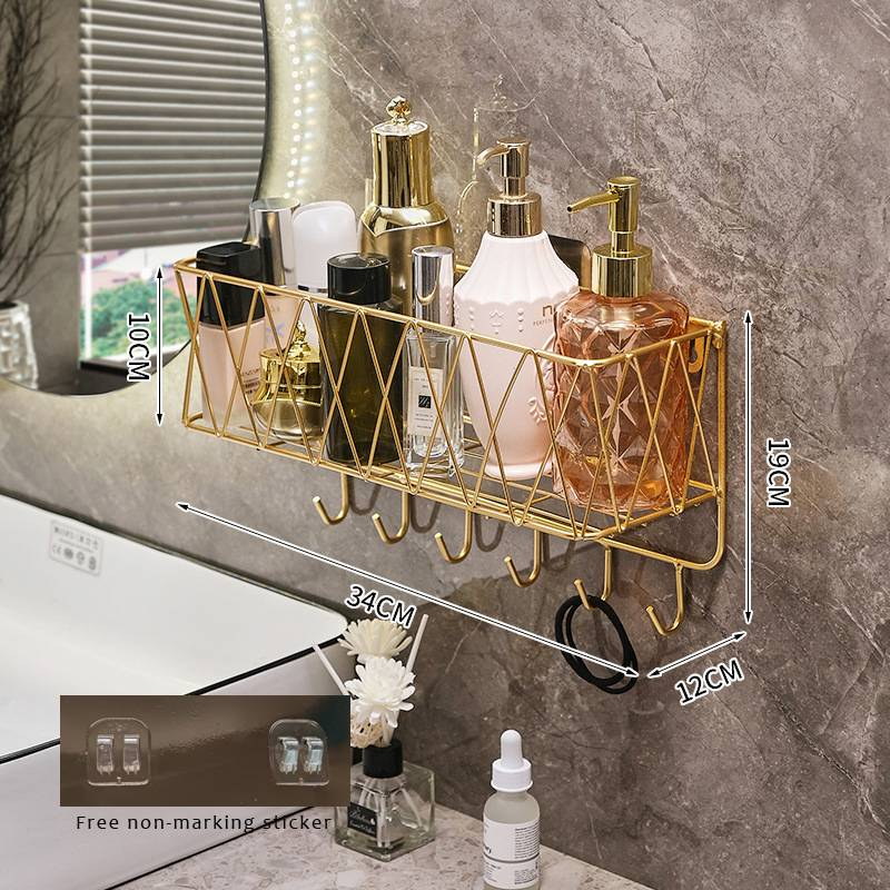 Mensole da bagno senza foratura, mensole da parete per WC, contenitori per cosmetici, prodotti per la cura della pelle, mensola da appendere in ferro con sfera da doccia_voghion.com