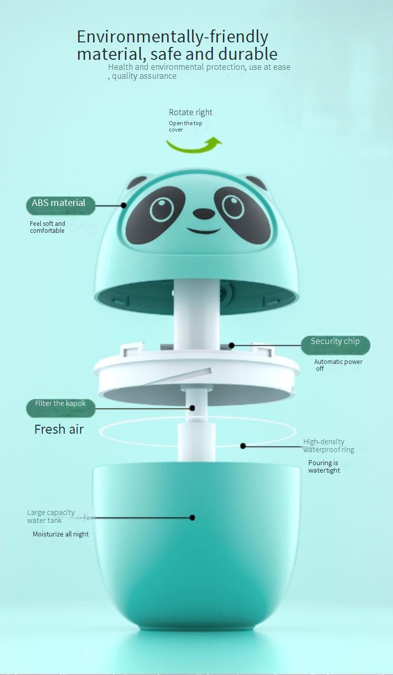 Cute Mini USB Humidifier With Aromatherapy Diffuser - Panda-Shaped Portable Air Purifier For Home & Car, 3 Color Options, Quiet Operation_voghion.com