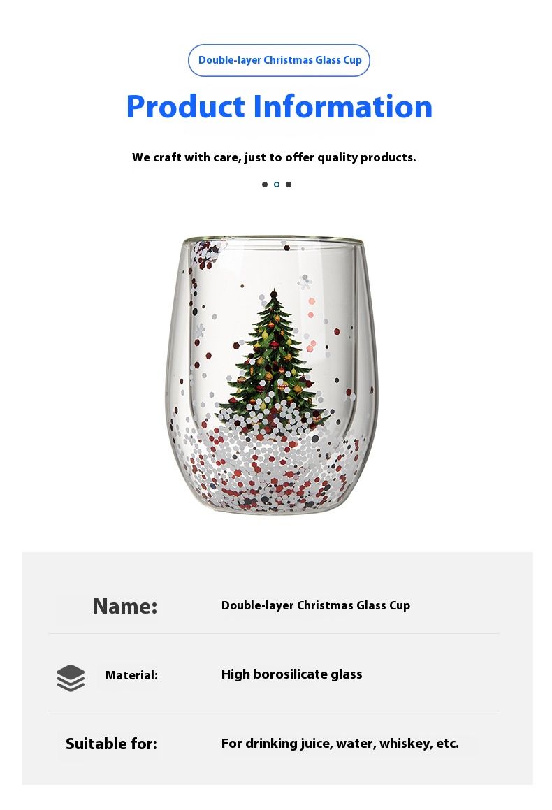 Moderner, minimalistischer Becher aus doppelwandigem Borosilikatglas – Cartoon-Weihnachtsdesign, 300 ml, ideal für Zuhause und als Geschenk_voghion.com