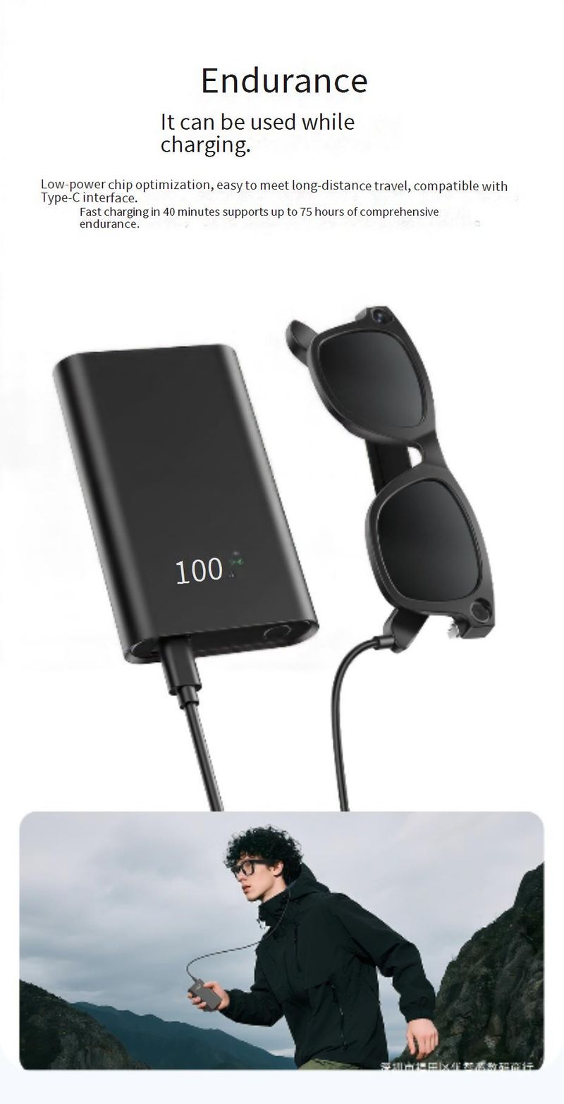 E03 Smart Glasses With 800W AI Camera, HD Photo/Video, Voice Call & Translation, Dual Lens (Black)_voghion.com