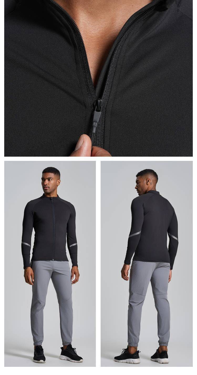 Giacca da fitness elastica a maniche lunghe da uomo, per primavera e autunno, casual, sportiva, da corsa, con collo alto, cerniera, parte superiore elastica ad asciugatura rapida_voghion.com