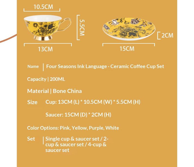 Kaffeetassen-Set aus feinem Bone China mit Goldrand – Elegante Tee- und Espressotassen mit floralem Muster und Löffel – Luxuriöses Nachmittagstee-Set für Zuhause und Café_voghion.com