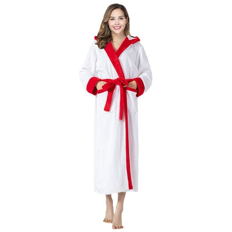Autumn And Winter Christmas Nightgown Long Pajamas Hooded Red And White Comfortable Nightgown_voghion.com
