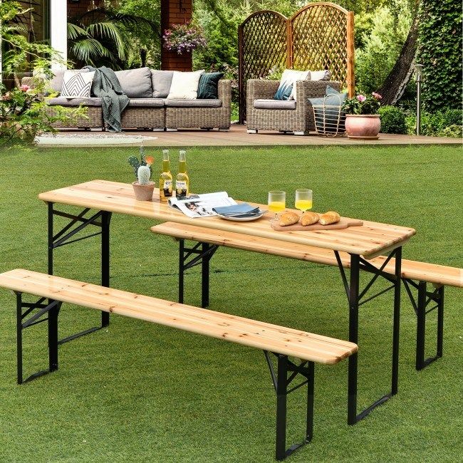 3 Pieces Folding Wooden Picnic Table Bench Set_voghion.com