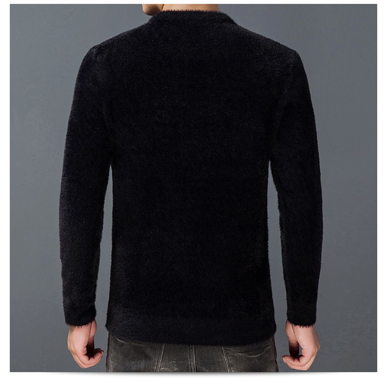 Maglione da uomo in pile di visone spesso, maglione girocollo in jacquard di carpa di mezza età e giovane, maglione con fondo_voghion.com