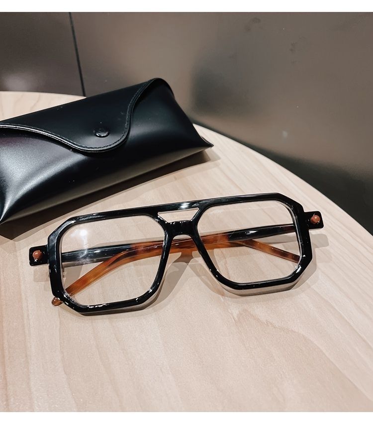Trendy klassesch déck grouss Vintage Brëller mat duebele Brécken, Männer Fraen alldeeglech Schoulgeschäft Dekor, ideal_voghion.com