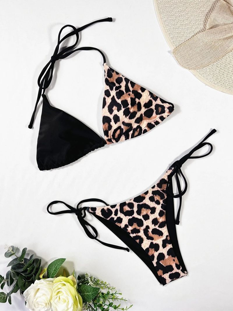 Neuer europäischer und amerikanischer Split-Badeanzug für Damen mit Leopardenmuster, sexy rückenfreier Sling-Bikini, Dreieckstasche_voghion.com