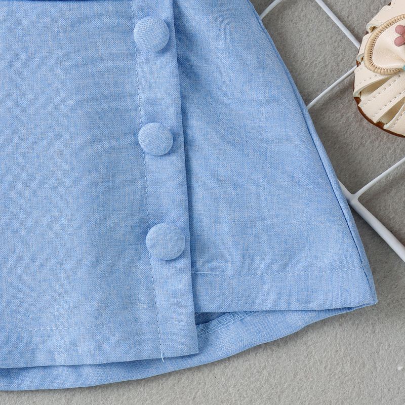 2024 children's clothing spring/summer pit stripe patchwork flower mesh sleeved top irregular short skirt girl set_voghion.com