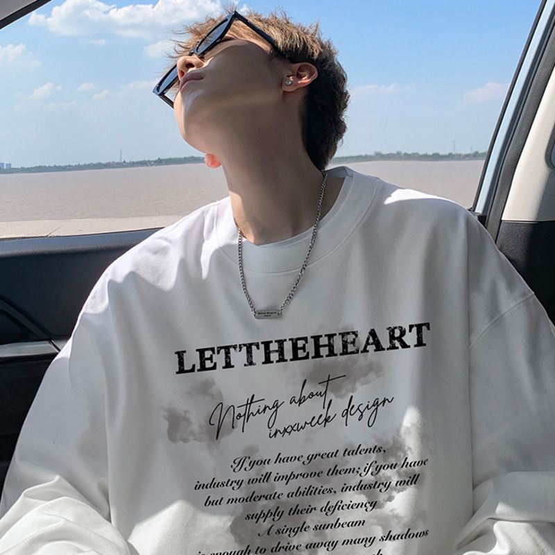 Maglietta a maniche lunghe in puro cotone stile americano da uomo, felpa ampia di grandi dimensioni, strato interno bianco, base da uomo_voghion.com