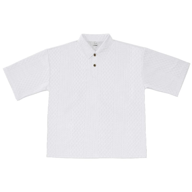 24 Spring Summer Men's Casual Long Pants Turn-down Collar Jacquard Knitted Top Plus Size Set_voghion.com