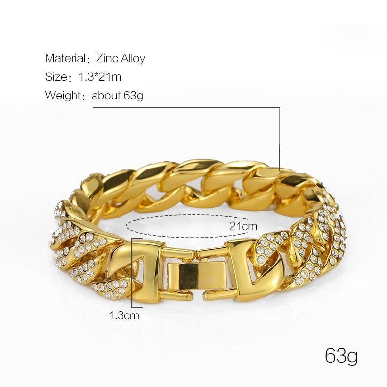 Hip Hop Men's Diamond-Encrusted Cuban Hiphop Cool Clubbing Nightclub Punk Gold Bracelet Jewelry_voghion.com