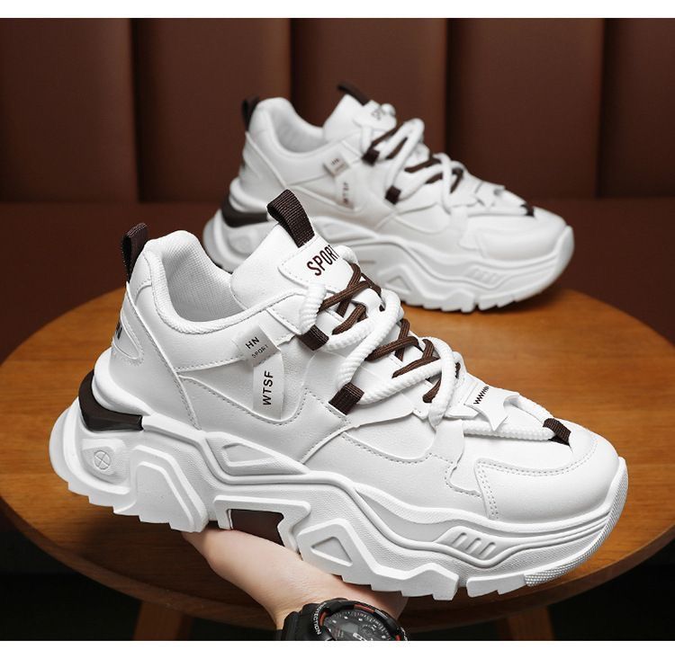Sneakers casual da uomo con design traspirante e aumento di altezza, scarpe basse alla moda, punta arrotondata, tomaia in PU, comoda soletta in EVA, stile con lacci_voghion.com